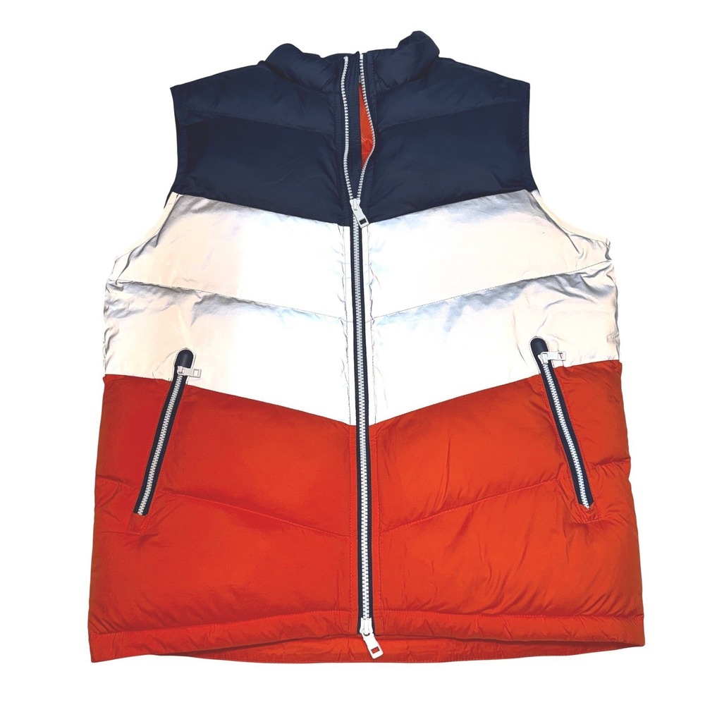 Peter Millar Apres Ski Puffer Vest Mens Medium Navy Silver Orange Reflective